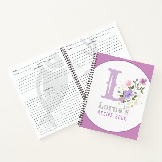 Monogram en naam met bloemen notitieboek (Binnen)