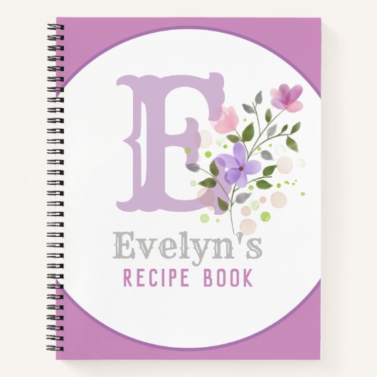 Monogram en naam met bloemen notitieboek (Voorkant)