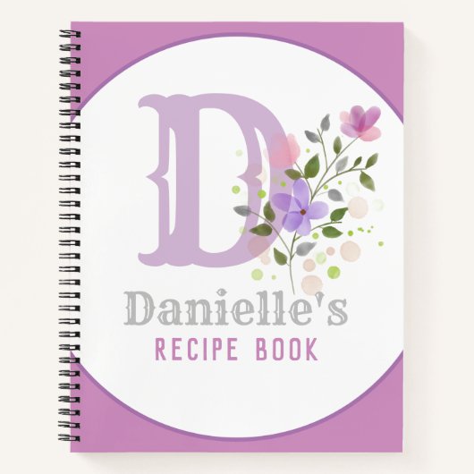 Monogram en naam met bloemen notitieboek (Voorkant)