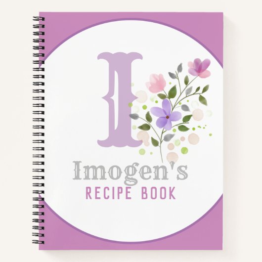 Monogram en naam met bloemen notitieboek (Voorkant)