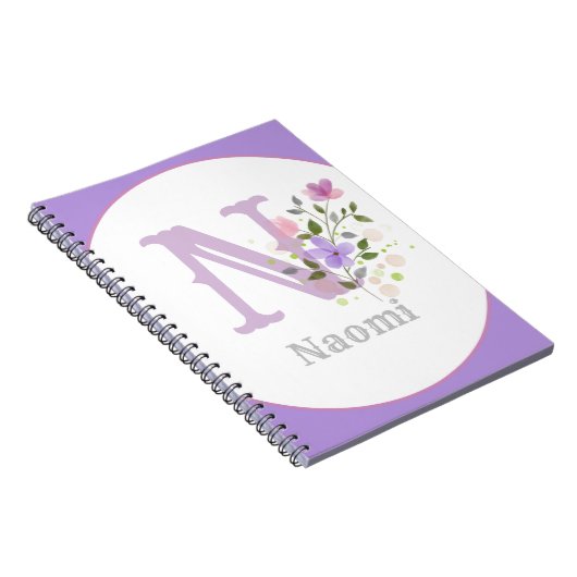 Monogram en naam met bloemen notitieboek (Rechterzijde)