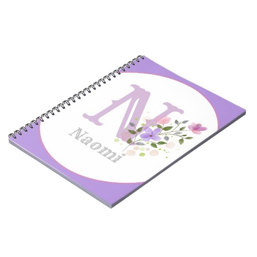 Monogram en naam met bloemen notitieboek (Linkerzijde)