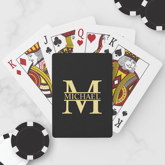 Monogram en naam op maat van zwart en goud pokerkaarten