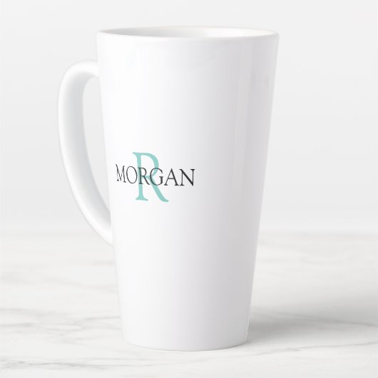 Monogram en naam personaliseren, licht Blauwgroen  Latte Mok (Linkerhoek)