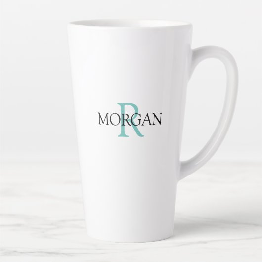 Monogram en naam personaliseren, licht Blauwgroen  Latte Mok (Rechts)