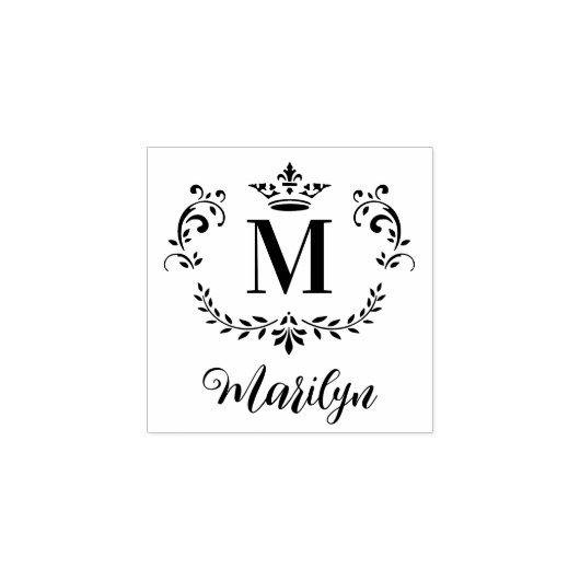 monogram en naam 	rubberstempel (Afrduk)