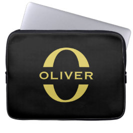 Monogram en naam zwart en goud op maat laptop sleeve