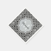 Monogram en naam zwart-wit Damask Pattern Servet (Hoek)