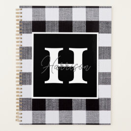 Monogram en naam zwart-wit Gingham Pset Planner
