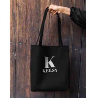 Monogram en naam zwart-wit tote bag