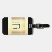 Monogram en naam, zwarte en grijze tekst, geborste bagagelabel (Voorkant horizontaal)