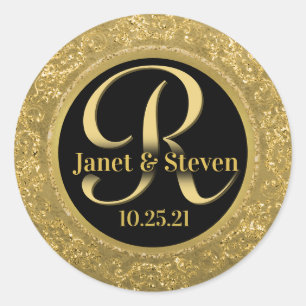 Monogram en Namen Gouden Glam Seal Ronde Sticker
