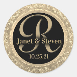 Monogram en Namen Gouden Glam Seal Ronde Sticker