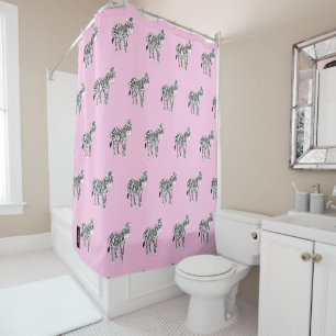 Monogram en schattige Zebra stijlvol roze patroon Douchegordijn