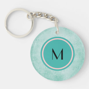 Monogram en vlinder met groene munt sleutelhanger