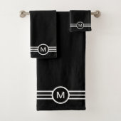 Monogram en witte strepen op zwarte badhanddoekset bad handdoek (Insitu)