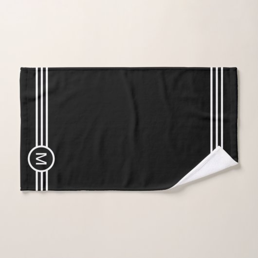 Monogram en witte strepen op zwarte badhanddoekset bad handdoek (Handdoek)