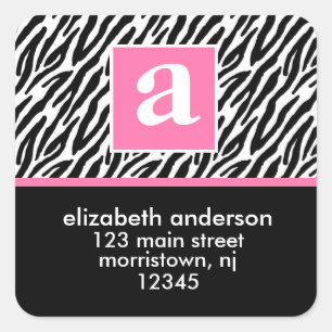 Monogram en Zebra-Adresetiketten Vierkante Sticker