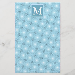 Monogram engel blauw cirkelpatroon briefpapier