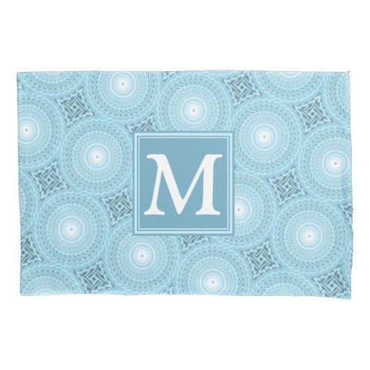 Monogram engel blauw cirkelpatroon kussensloop (Voorkant)