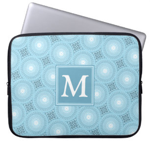 Monogram engel blauw cirkelpatroon laptop sleeve