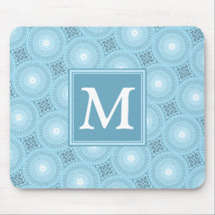 Monogram engel blauw cirkelpatroon muismat
