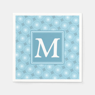 Monogram engel blauw cirkelpatroon servet