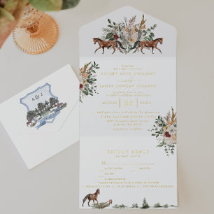 Monogram Engelse landelijke paardenhuwelijk Mano All In One Uitnodiging