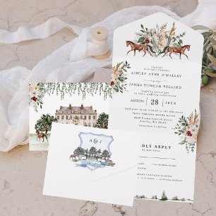 Monogram Engelse Paarden Manor Bruiloft All In One Uitnodiging