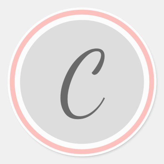 Monogram enkele Initiaal | Grijs Wit Roze Rand Ronde Sticker (Voorkant)