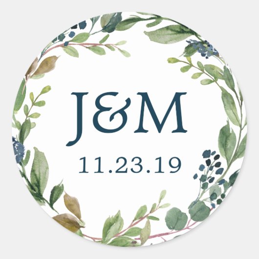 Monogram envelop afdichtingen groen marine ronde sticker (Voorkant)