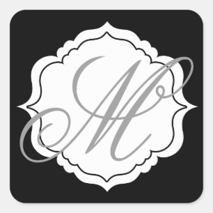 Monogram Envelop Seal Favor Stickers Zwart, Wit
