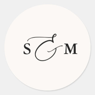 Monogram Et-teken Script Ivoor Bruiloft Ronde Sticker