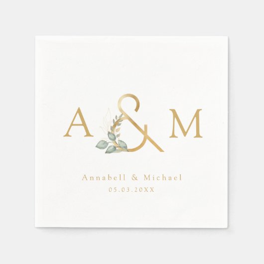 Monogram, Eucalyptus Ampersand, Wit & Goud Servet (Voorkant)