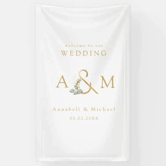 Monogram, Eucalyptus Ampersand, Wit & Goud Spandoek (Verticaal)