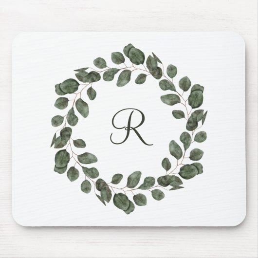 Monogram Eucalyptus blaast elegant modern Muismat (Voorkant)