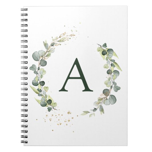 Monogram Eucalyptus Green White Botanisch Notitieboek (Voorkant)