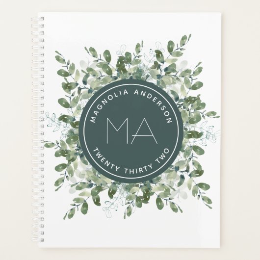 Monogram Eucalyptus Greenery Naam Jaar Planner (Voorkant)