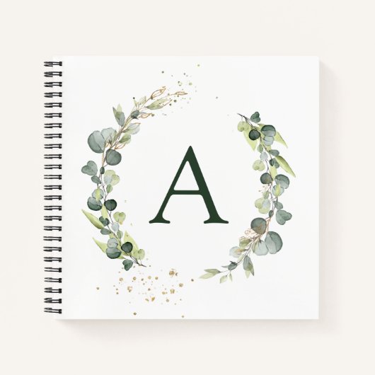 Monogram Eucalyptus Groen Wit Botanisch Notitieboek (Voorkant)