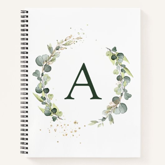 Monogram Eucalyptus Groen Witte Botanische Notitieboek (Voorkant)