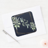 Monogram Eucalyptus Leaves Cute Greenery Wedding Vierkante Sticker (Envelop)
