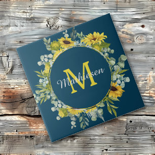 Monogram Eucalyptus Sunflower Blue Tegeltje