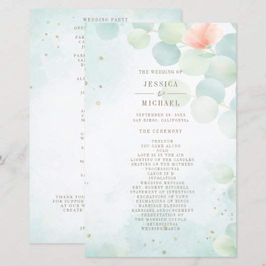 Monogram Eucalyptus Waterverf Weddenschap Programm (Voorkant / Achterkant)