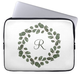 Monogram Eucalyptusbladeren Elegant Modern  Laptop Sleeve