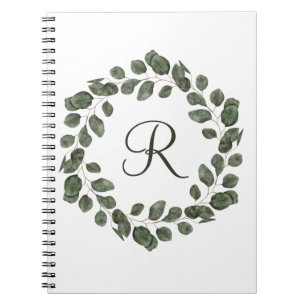 Monogram Eucalyptusbladeren Elegant Modern Notitieboek