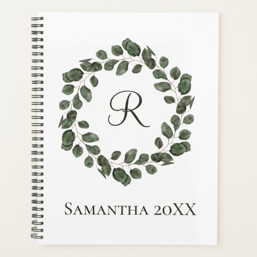 Monogram Eucalyptusbladeren Elegant Modern Planner (Voorkant)
