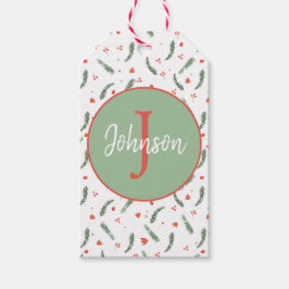 Monogram Evergreen en Red Holiday Cadeaulabel
