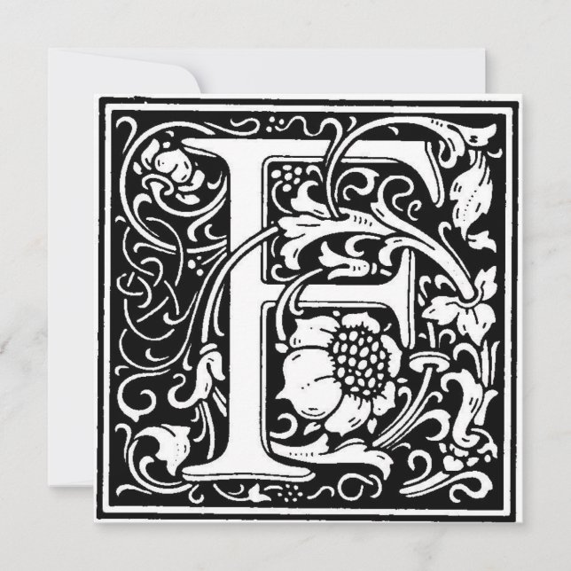 Monogram F Initiaal Black en White Floral Pattern (Voorkant)