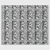 Monogram F Initiaal Black en White Floral Pattern Cadeaupapier (Vlak)