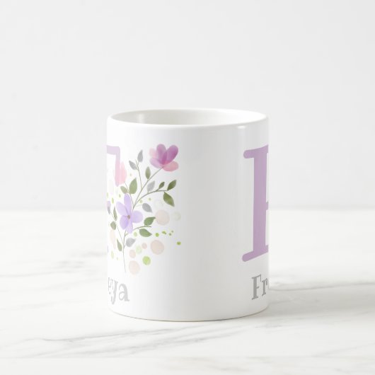 Monogram F & naam Freya met bloemen Koffiemok (Center)